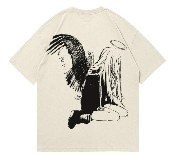 Hip Hop Men's Cartoon Angel Wings Printed T-shirt